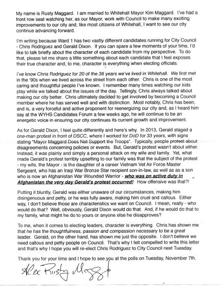 Rusty Maggard letter